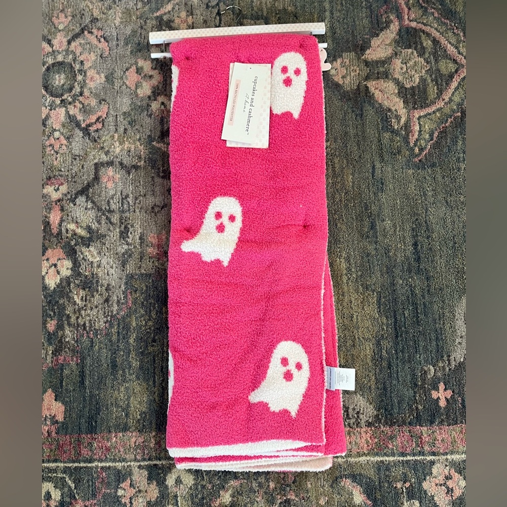Cupcakes and cashmere, hot pink ghost blanket new with tags